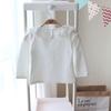 Girls' White Peter Pan Collar Long Sleeve Cotton T-Shirt for Spring/Autumn