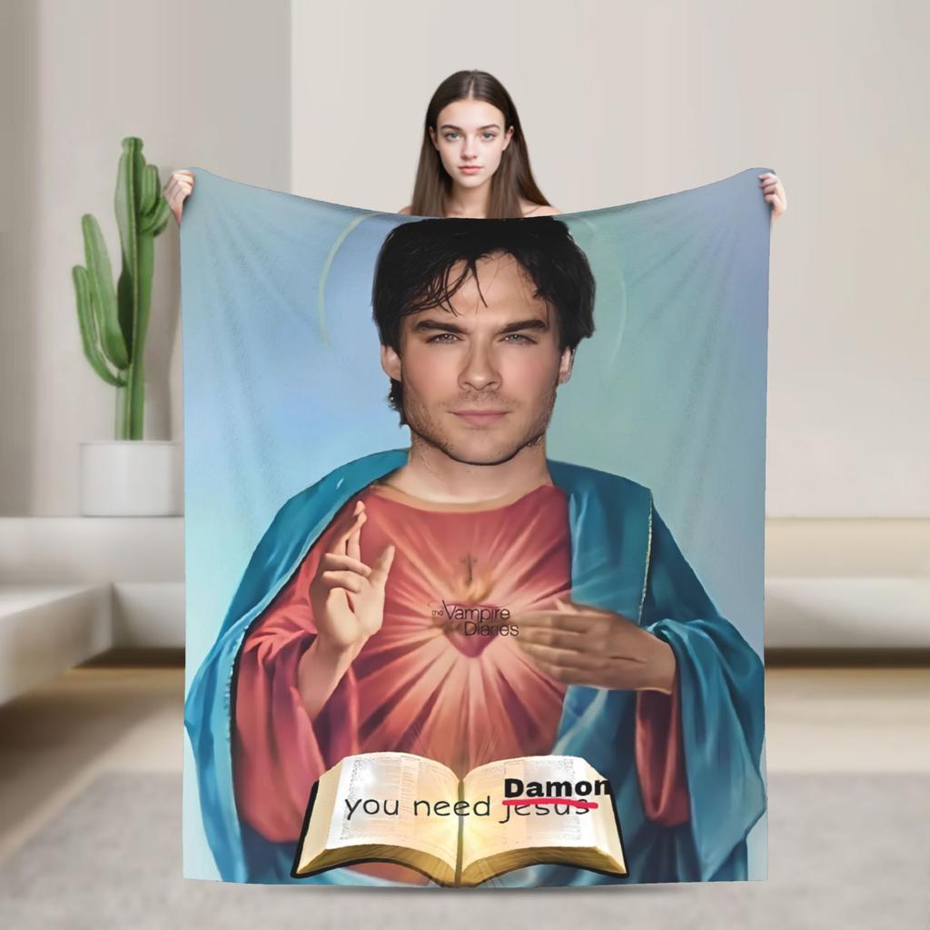 The Vampire Diaries Damon Salvatore TV Series Blanket Picnic Flannel Throw Blanket For Home Decor Soft Quality Bedspread Gift