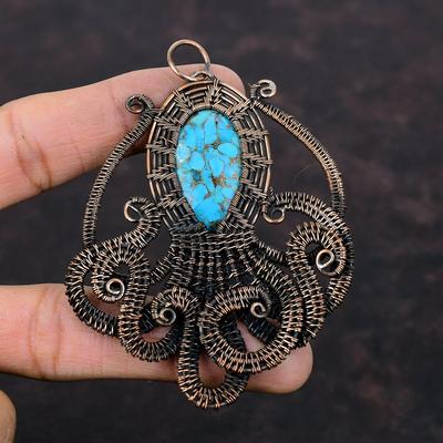 Kupfer Türkis Blau Anhänger Kupferdraht Gewickelter Anhänger Handgefertigt Einzigartiger Stil Schmuck Edelstein Anhänger Kupfer Oktopus Schmuck Geschenk für Mama
