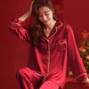 Summer High-End Green Fashion Lapel Pajamas Women'S Long-Sleeved Trousers Plant Flower Loungewear Set