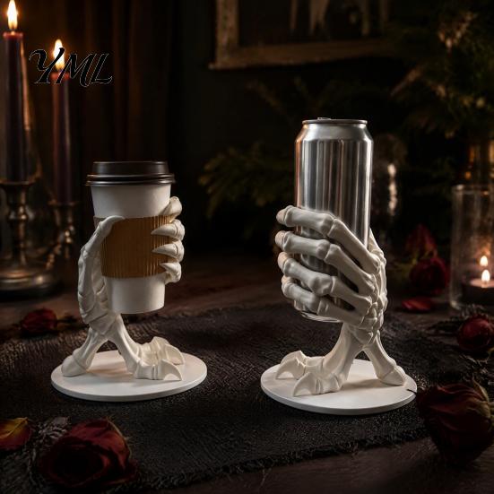 Funny Decorative Beverage Coaster Skeleton Dragon Hand Cup Holder, 3D Printed Gothic Skull Palm Dark Style Room Decoration Drink Stand, Bone