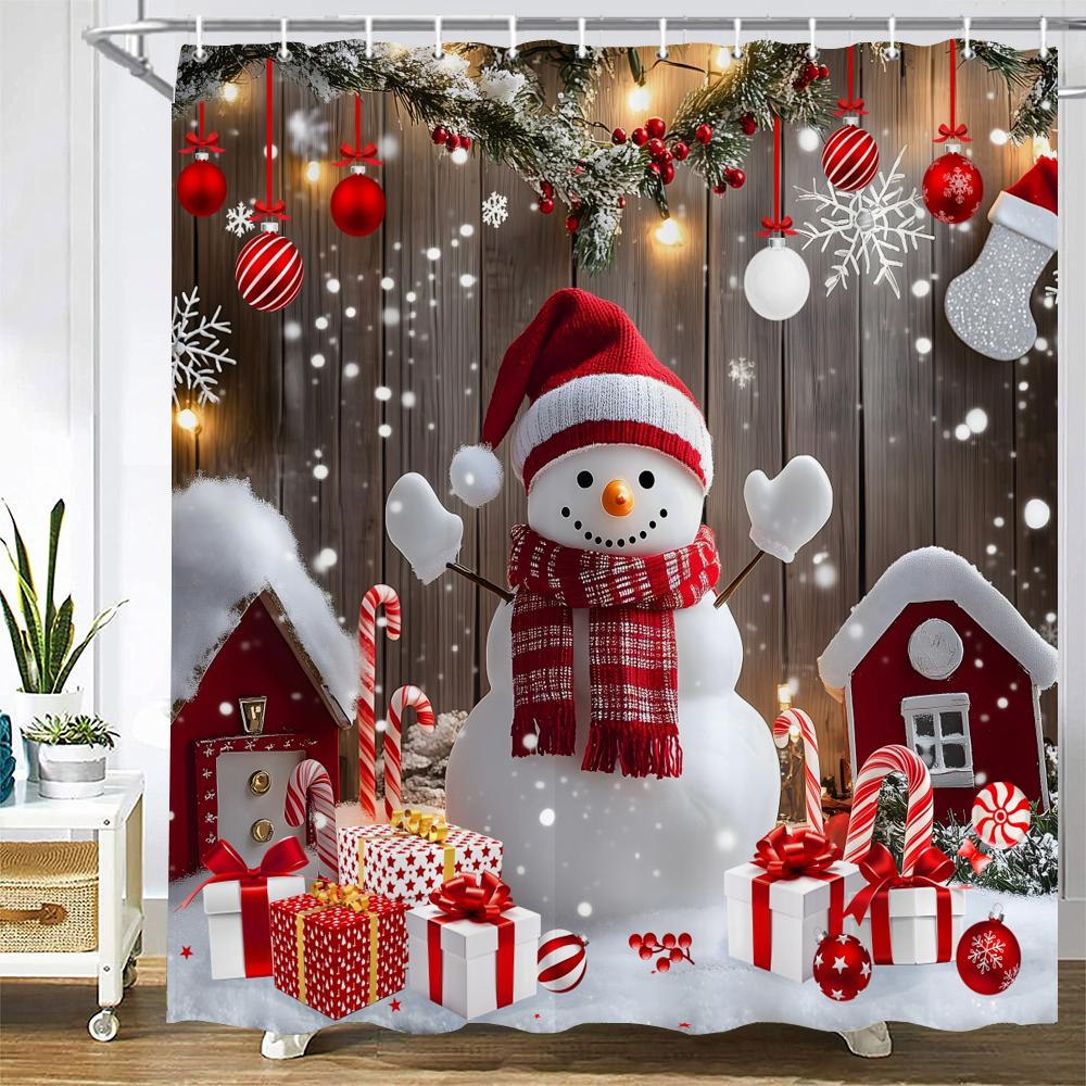 Cartoon Snowman Shower Curtain Bath Curtain Santa Claus Merry Christmas Printed Bathroom Curtains for Home Decoration Curtain