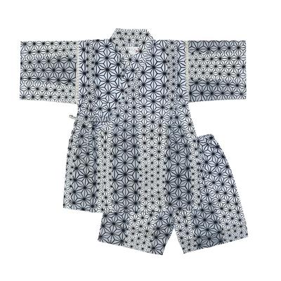 Cotton Jinbei Set for Boys and Elastic Waist Size [Munyamunya] Japanese-made 100% Girls, (Striped Linen/Black, 110)