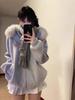 Women's High-End Quilted Woolen Coat with Fur Collar Hood and Thickening, Autumn/Winter Style