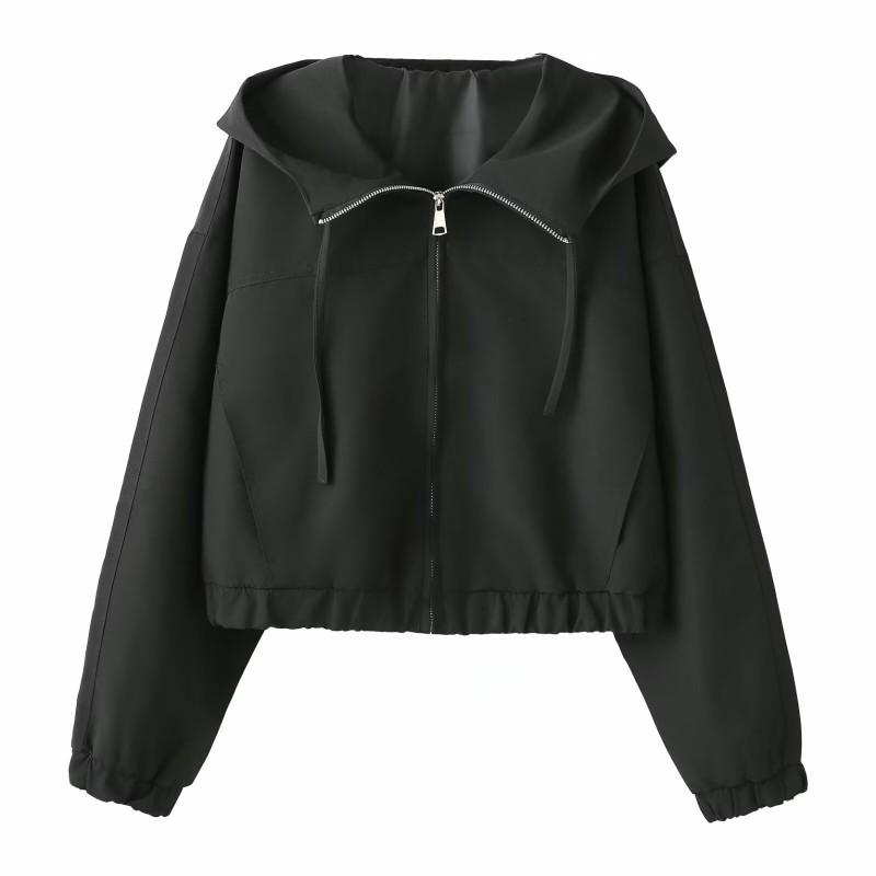 Womens 2026 Hooded Zip-Up Short Jacket Cotton Blend Loose Fit Casual Outerwear