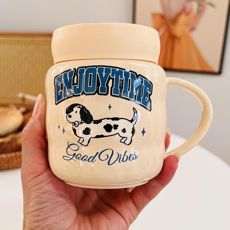 Birthday Gift for Girls Cartoon Puppy Small Gift with Lid Ceramic Cup High Temperature Resistance Cute Mug Set Cup