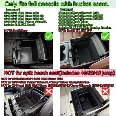 Center Console Organizer Tray for Chevy Silverado/GMC Sierra 2014-2018 and Tahoe Suburban/Yukon 2015-2020 Armrest Storage Box