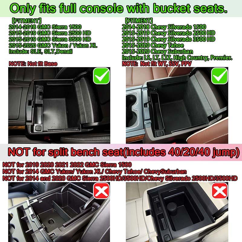 Center Console Organizer Tray for Chevy Silverado/GMC Sierra 2014-2018 and Tahoe Suburban/Yukon 2015-2020 Armrest Storage Box