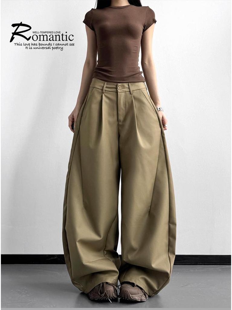 2026 Spring American Retro Wide-Leg Pleated Trousers - High Street Scissor-Leg Suit, Versatile, Loose, Slimming, Floor-Length Casual Pants.