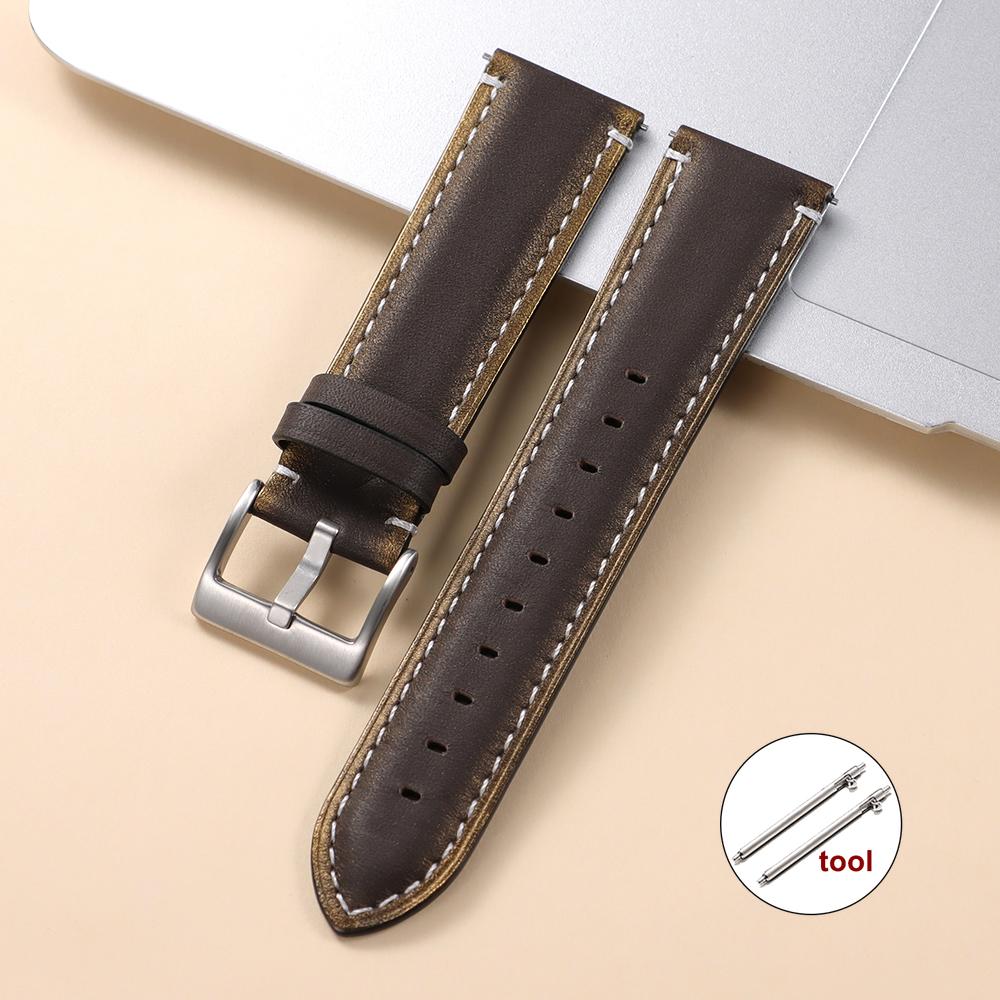 20mm 22mm Universal Vintage Oil Wax Leather Watch Straps Brown Head Layer Watch Band Quick Release Bracelet Men with Pin Buckle