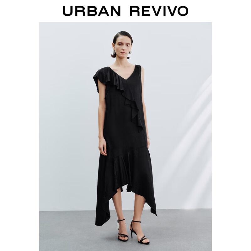 

UR 2025 Autumn Elegant Irregular Ruffle Hem Sleeveless Dress XL