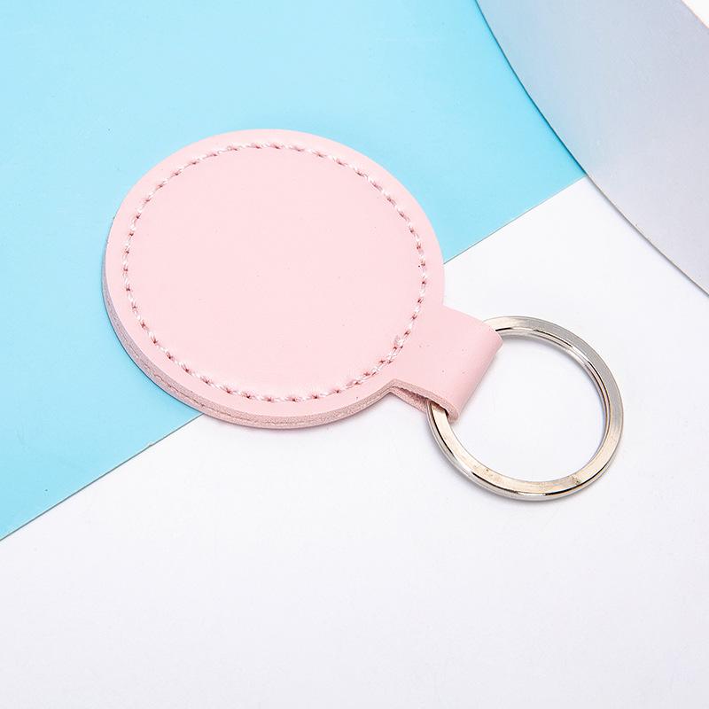 Vintage PU Leather Round Keychain Pendant - Stylish Car and Bag Accessory