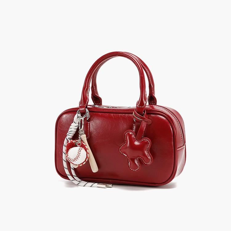 Red bridal wedding bag niche design bowling bag women's 2025 new retro handbag bag Boston bag