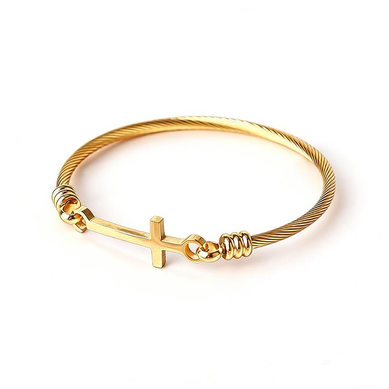 Hot Selling Thread Bracelet Faith Christian Gold Plated Cross Bracelet Inspirational Stainless Steel Women Jewelry for Gift