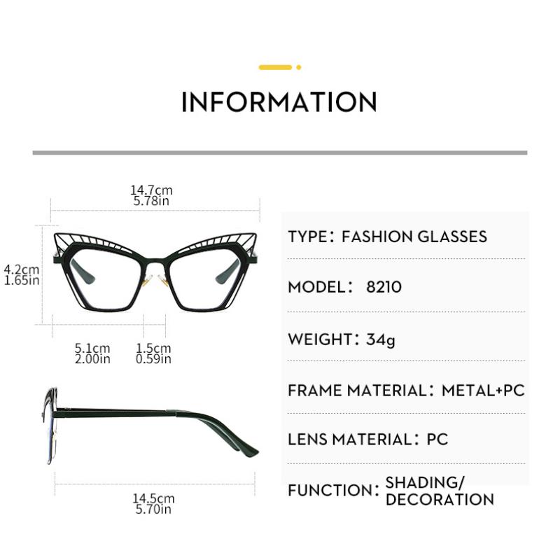 Women's Glasses, Fashionable Large-frame Metal Cat Eye Hollow Glasses.