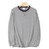 Men's Loose Casual Round-Neck Long-Sleeve T-Shirt Made of 100% Cotton, Washed, Double-Sided, Yarn-Dyed Striped Sailor Shirt, Suitable as a Base Layer