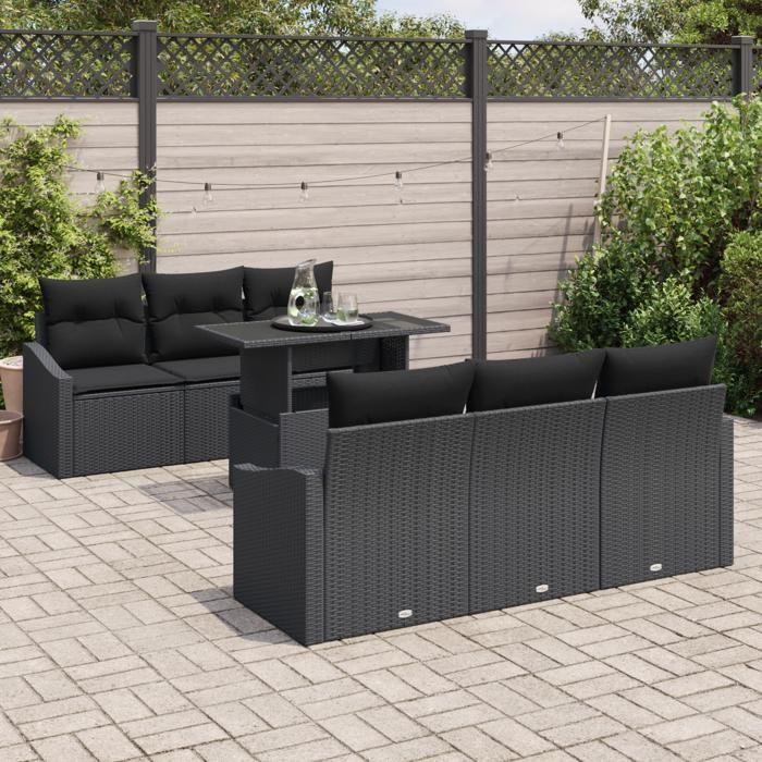 VidaXL Ensemble de canapé de jardin 7 pièces avec coussins en poly rattan noir 3357666