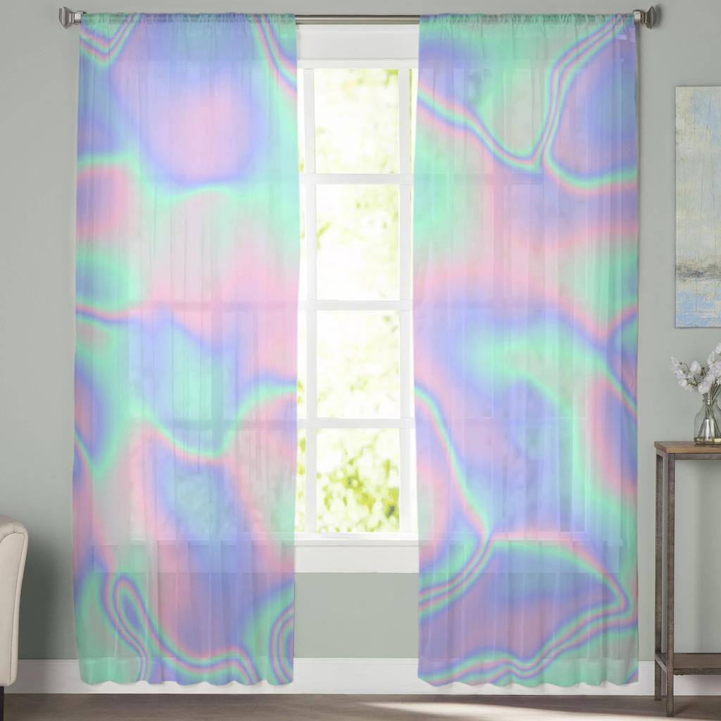 Luxusní Průsvitné Závěsy Duhové Barvy Vlnité Jasné Závěsy do Kuchyně Ložnice Obývacího Pokoje Pracovny Francouzské Okno Šifonové Závěsy