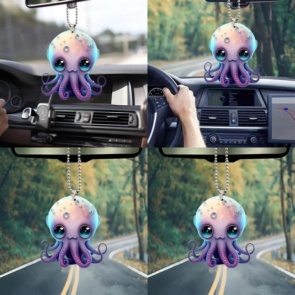 Cute Acrylic 2d Octopus Car Decoration Hanging Pendant For Christmas Tree Backpack Keychain
