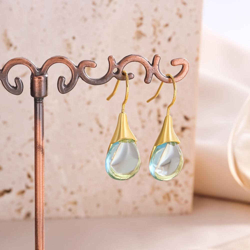 Luxury Blue Crystal Water Drop Dangle Earrings for Women Temperament  Multicolor Zircon Wedding Bride Charm Korea Jewelry Gift