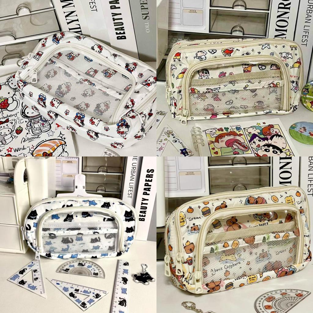 Trousse Hello Kitty en tissu grande capacité, idéale pour les étudiants et le bureau.