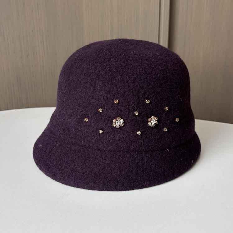 Xiaoxiangfeng Elegant Woolen Top Hat Autumn And Winter Warm Knitted Basin Hat Women'S Fashion Rhinestone Decorative Fisherman Hat
