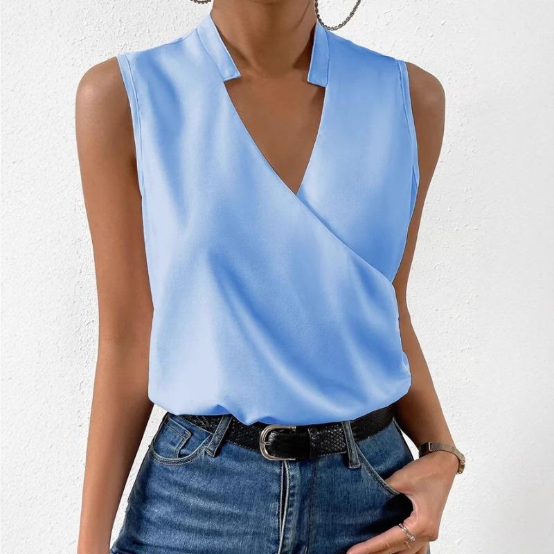 Nuovi top casual estivi da donna con scollo a V a tinta unita T-shirt gilet da donna