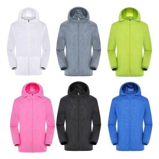 Sun Protection Jacket Windproof Waterproof Pockets Hooded Zipper UV-resistant Solid Color Men Women Outdoor Windbreaker Coat Daily Wear