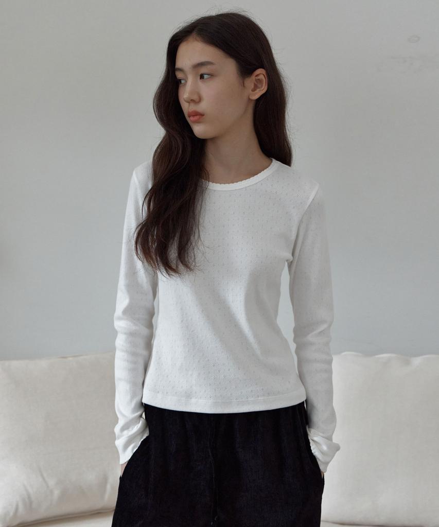 38COMEONCOMMON Pointelle Slim Cotton Tee (White)