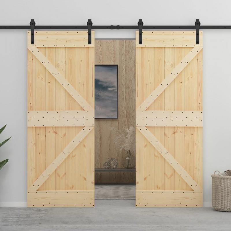 Día y Noche - Día y Noche Puerta corredera con herrajes madera maciza de pino 90x210 cm