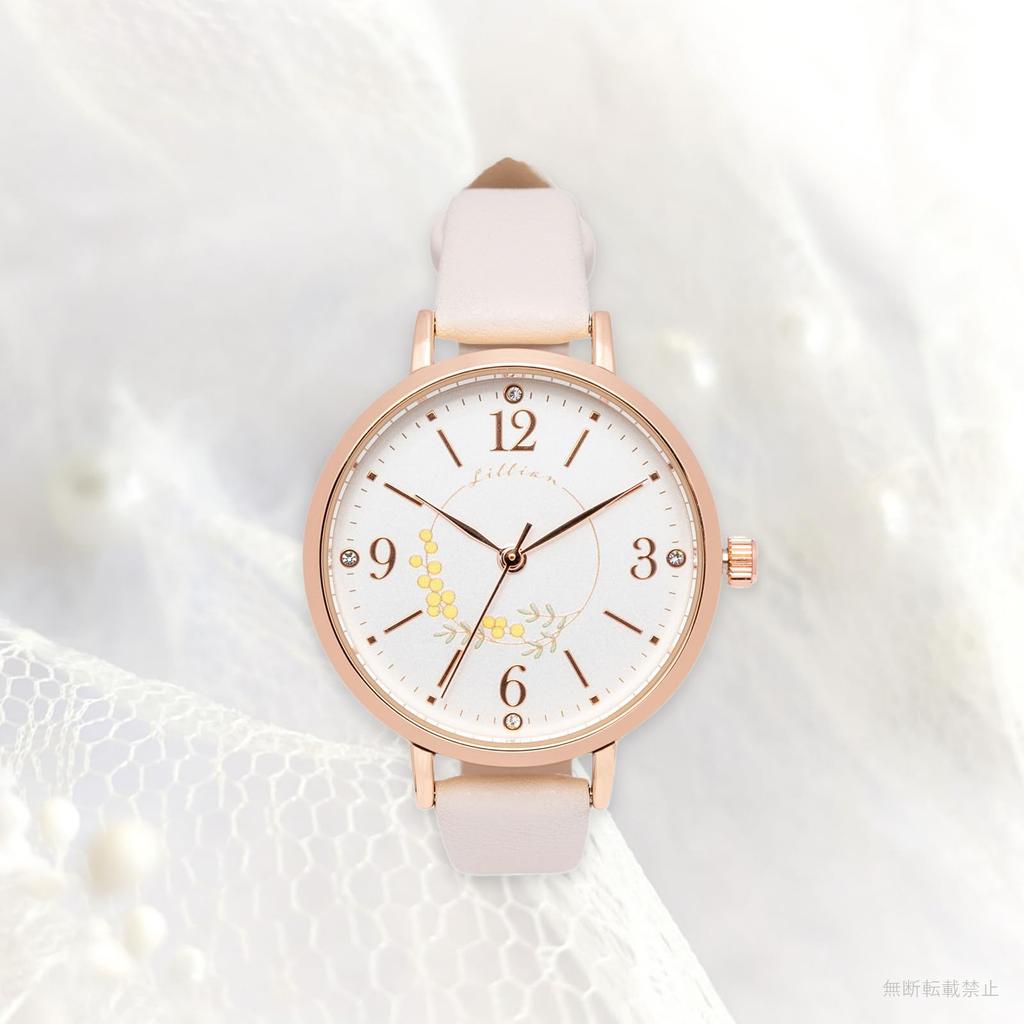 Fieldwork Analog Watch with Leather Simple Floral Rosam Women's Strap, Pattern, White, MKL2611-1
