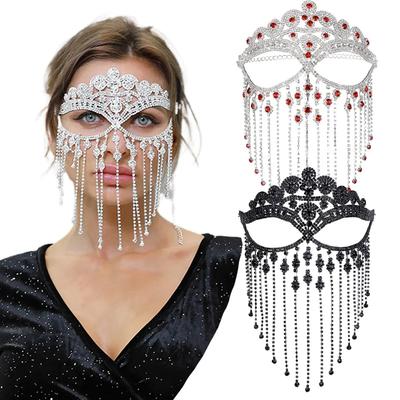 Cosplay slöja huvudbonad strass tofs maskkedja dam maskerad kristall huvuddekoration nattklubb huvud ravefest indiska smycken