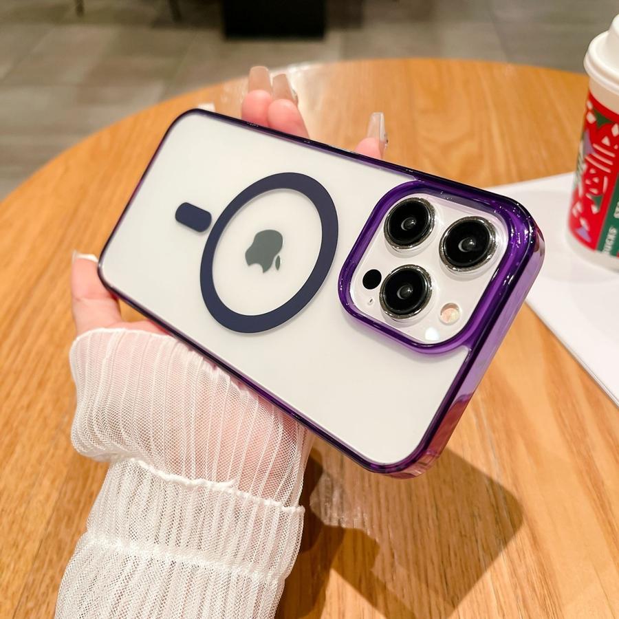 Frosted Magnetic Wireless Charging Phone Case for iPhone 16 Pro Max 16 Plus 16 iPhone 15 14 13 12 11 XR Translucent Colored Frame Shockproof Cover
