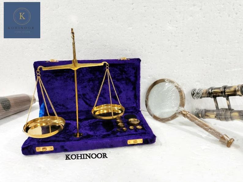 Brass Apothecary Balance Scale with Velvet Box: Vintage Style Decor