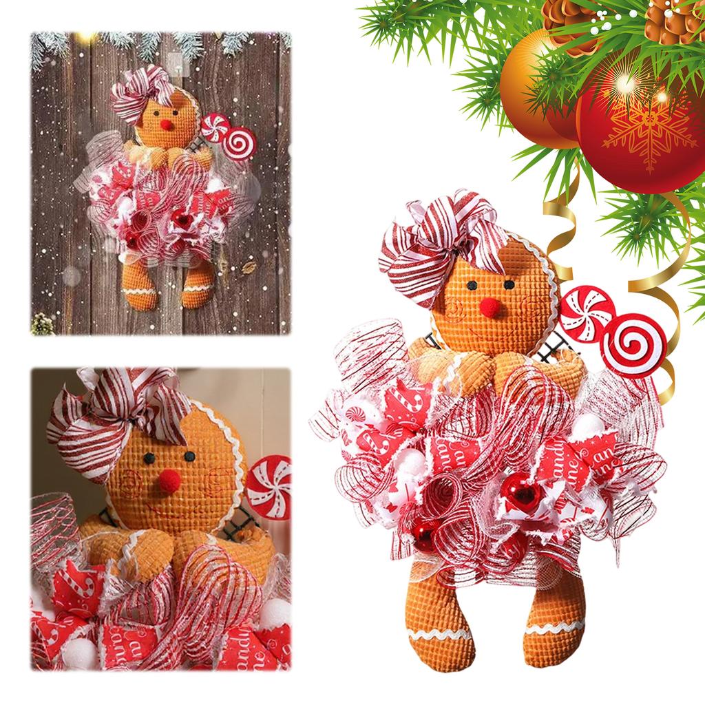 Christmas Front Door Wreath Christmas Gingerbread Man Doll Wreath Gingerbread Hanging Decorations for Front Door Wall Fireplace