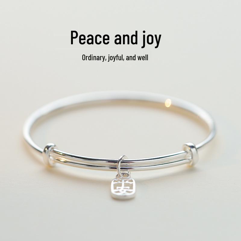 Peace and Joy Women's White Copper Bangle: Simple Push-Pull Carousel Ring Style Bracelet