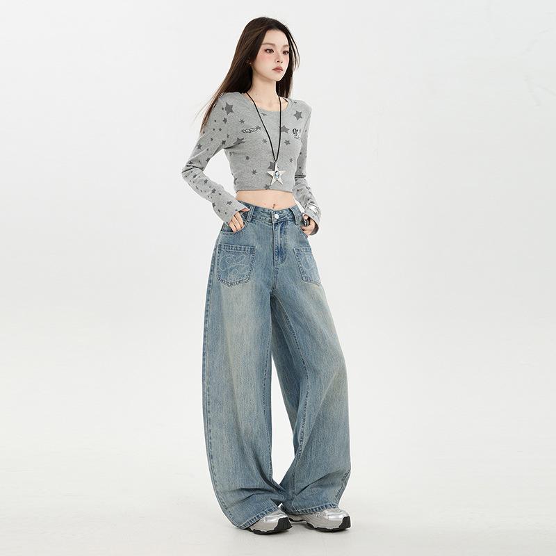 Amerikanische Retro-Stickerei Damen Wide-Leg Jeans - Herbst 2025 Kollektion