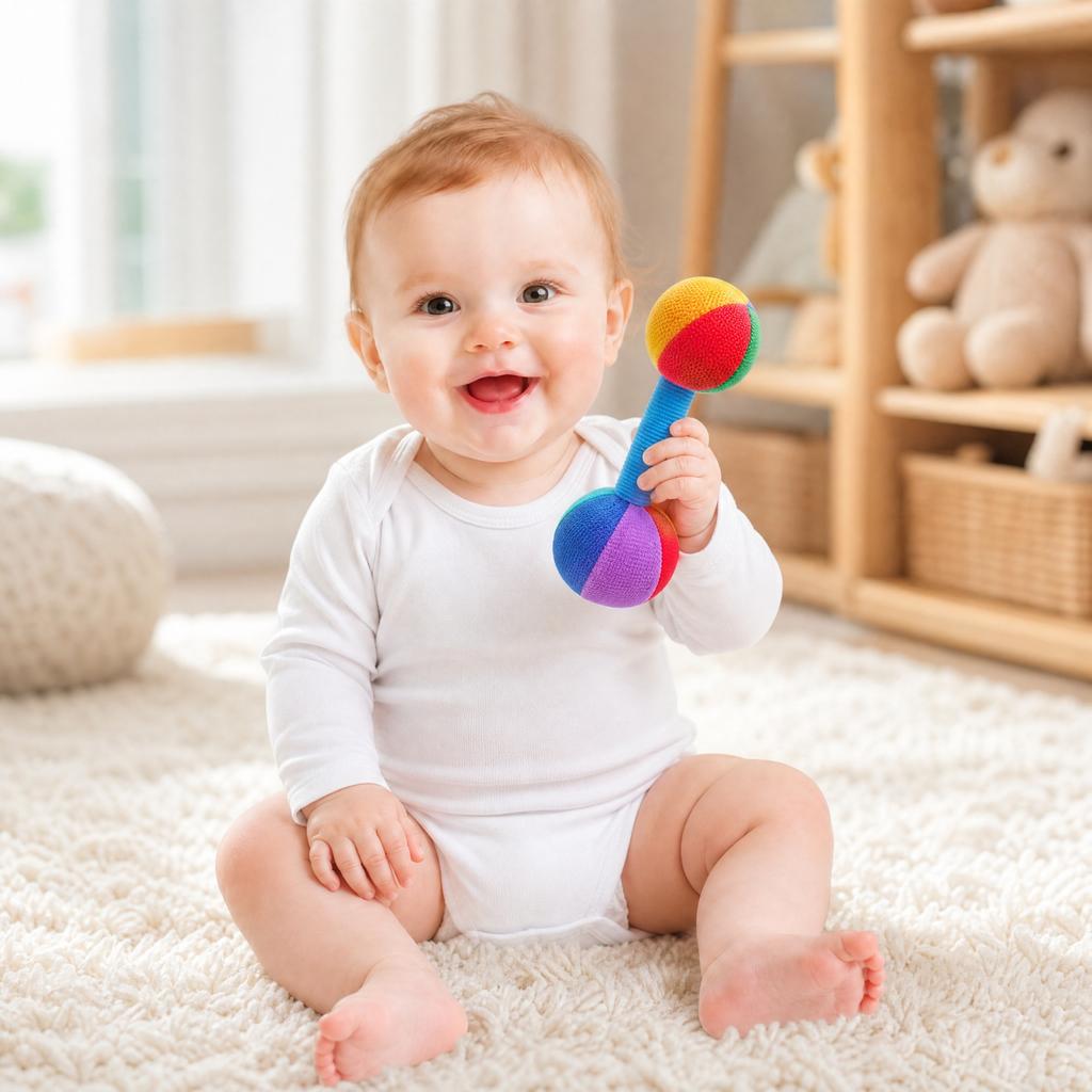 Baby Greif-Trainingsrasselspielzeug - Buntes Kurzhantel-Design für Feinmotorik