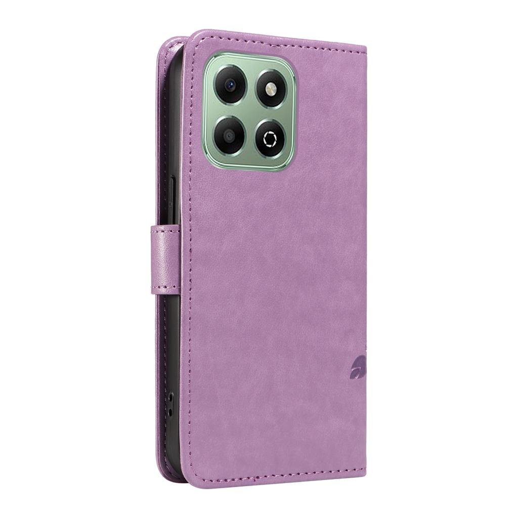 For Honor X6b 4G PU Leather Cases Flower Pattern Wallet Stand Phone Cover with Strap