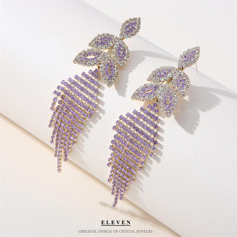 S925 Silver Needle Rhinestone Tassel Earrings - Exquisite Long Claw Chain with Colored Diamonds, European & American Style