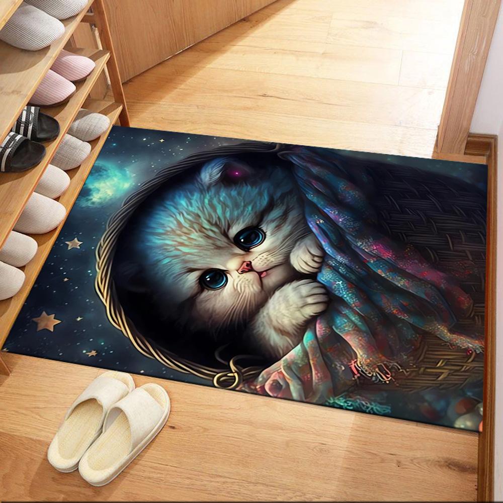 Black Cat In Stained Glass Floor Mats for Living Room, Bedroom and Room Decoration Are Suitable for Gifts.