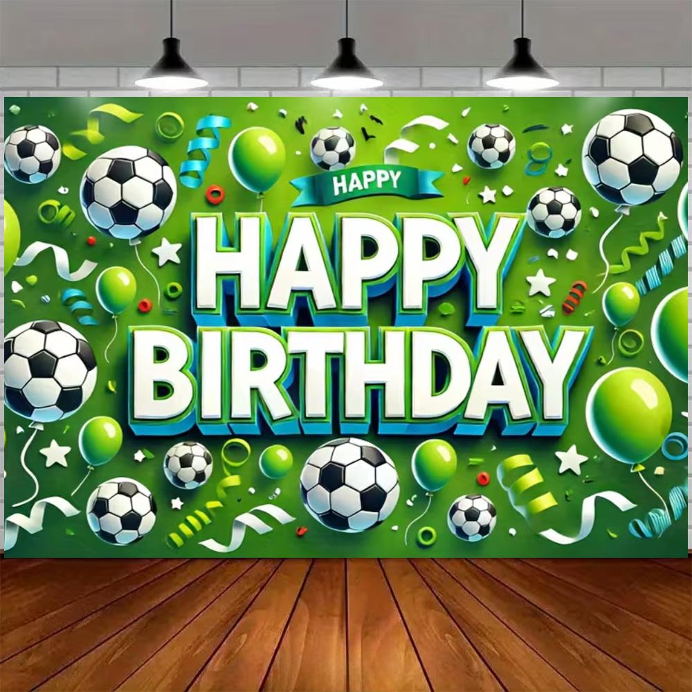 Green and blue football themed birthday decoration banner Backdrop, football field children birthday party photography Backdrop