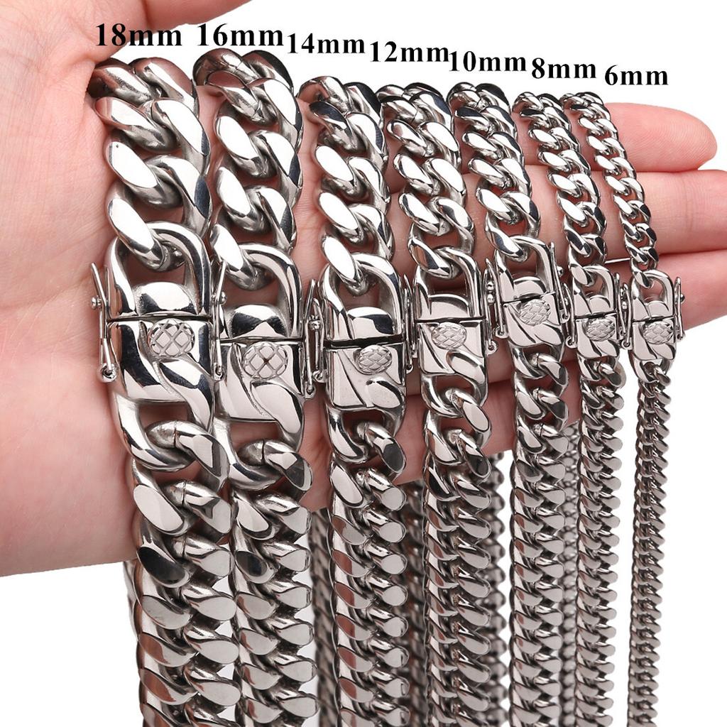 6-18mm Heavy Women Mens Miami Cuban Link Chain Silvery Stainless Steel Necklace