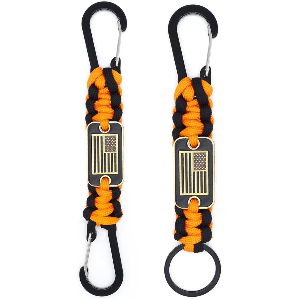 2 Pcs Heavy Duty Paracord Lanyard Necklace 550 Braided Keychain with USA Flag Parachute Rope for Outdoor Camping Hiking Keys