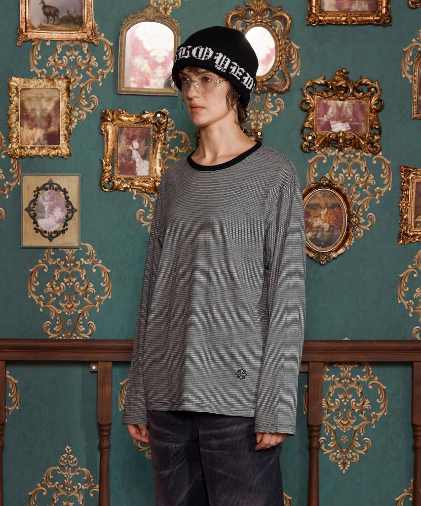 UNALLOYED Logo Stripe Long Sleeve T-Shirt / Black
