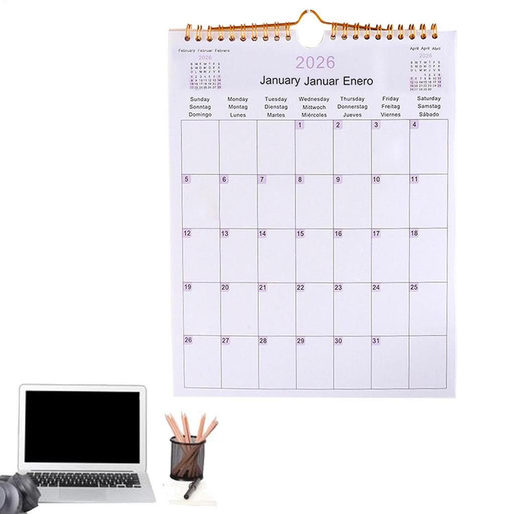 2026 Wall Calendar 12-Month Multilingual Coil Planner Modern Decorative Planner for Home, Office, School & Dorm Room Decor