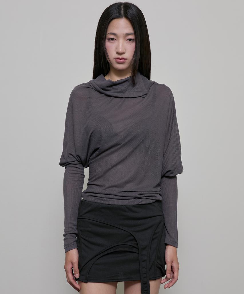 Peulleeoeob Sheer Asymmetrical Long Sleeve (Fl-175_Charcoal)