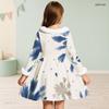Little Girls Furry Collar Long Sleeve Printed A Line Flared Dress