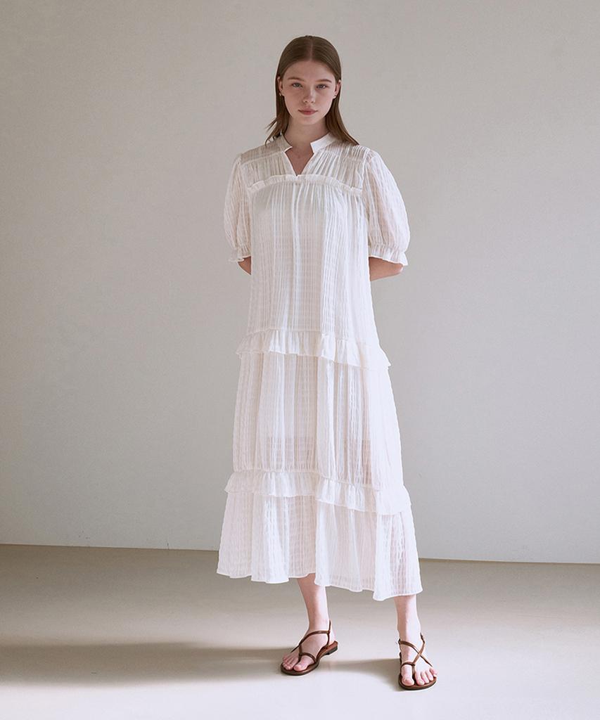 Adowl Tiered Chiffon Frill Dress - White
