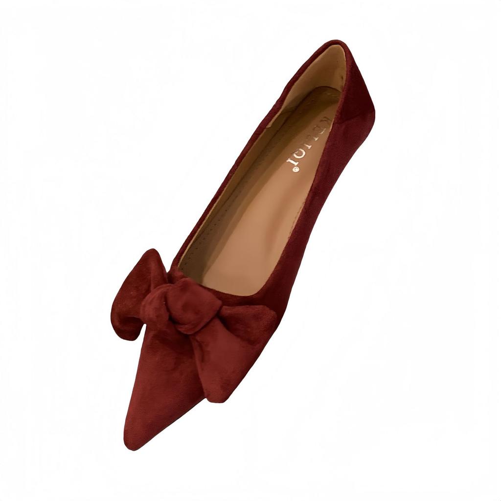 French Bow Pointed Head Black Stiletto Single Shoes Women's 2025 Autumn New with Skirt Light Mouth Evening Low Heels